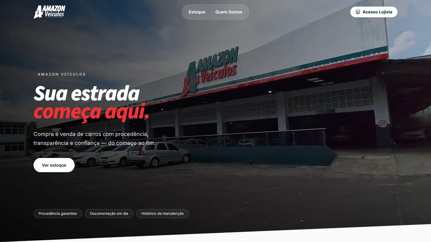 Prévia da página inicial do site de vendas Amazon Veículos